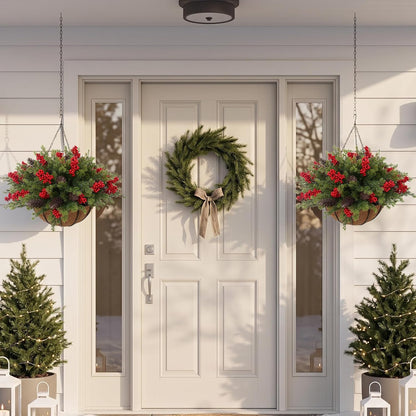 Daynight 2 cestas colgantes artificiales de Navidad con tallos de p...