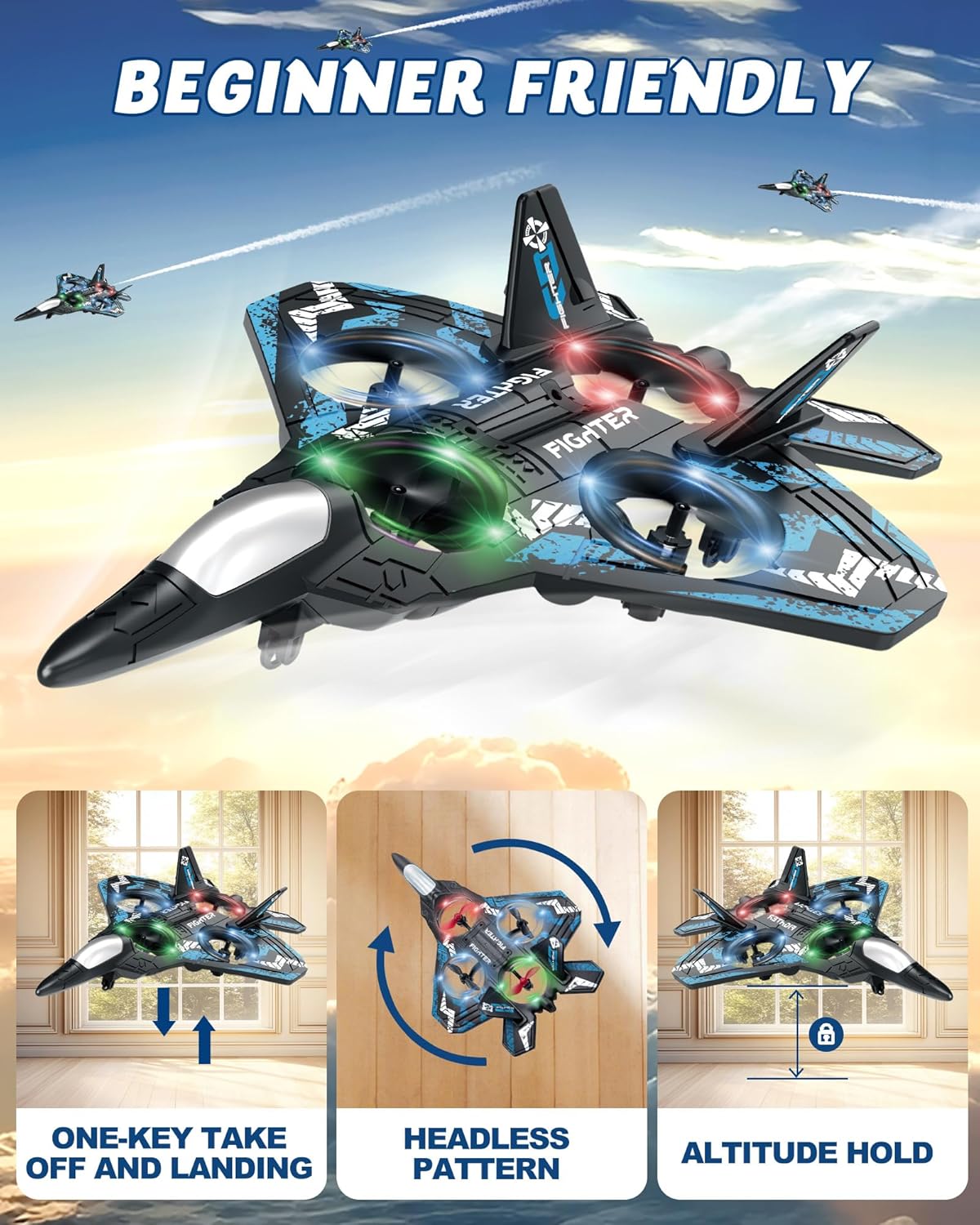 Drones para niños Avión RC de espuma, avión de control remoto, 3 ba...