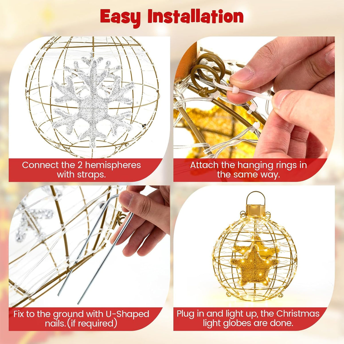 Tangkula - Paquete de 3 bolas de Navidad con luces LED, esfera de m...