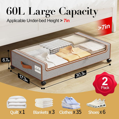 Yecaye Almacenamiento debajo de la cama con ruedas, 60 litros, paqu...