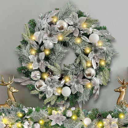 WANNA-CUL Corona de Navidad preiluminada de 24 pulgadas color blanc...