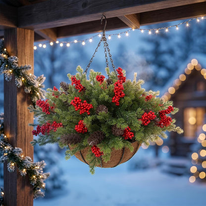 Daynight 2 cestas colgantes artificiales de Navidad con tallos de p...