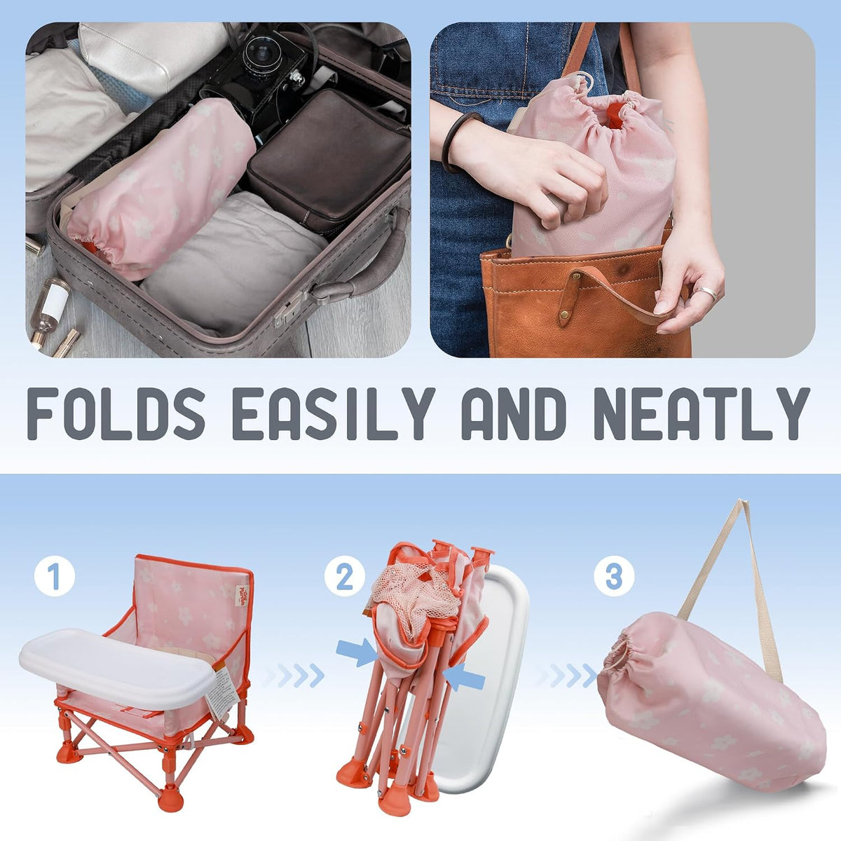 Tiny Marvels - Silla de bebé, silla alta portátil para viajes y pla...