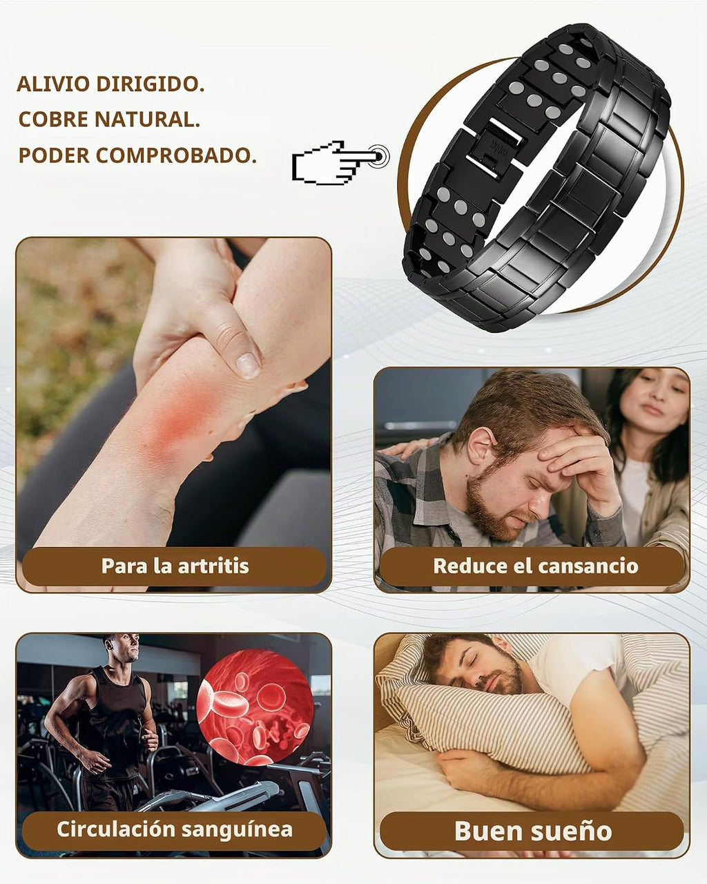 Pulsera de cobre para hombre Feraco, 3 veces más fuerte, pulseras m...
