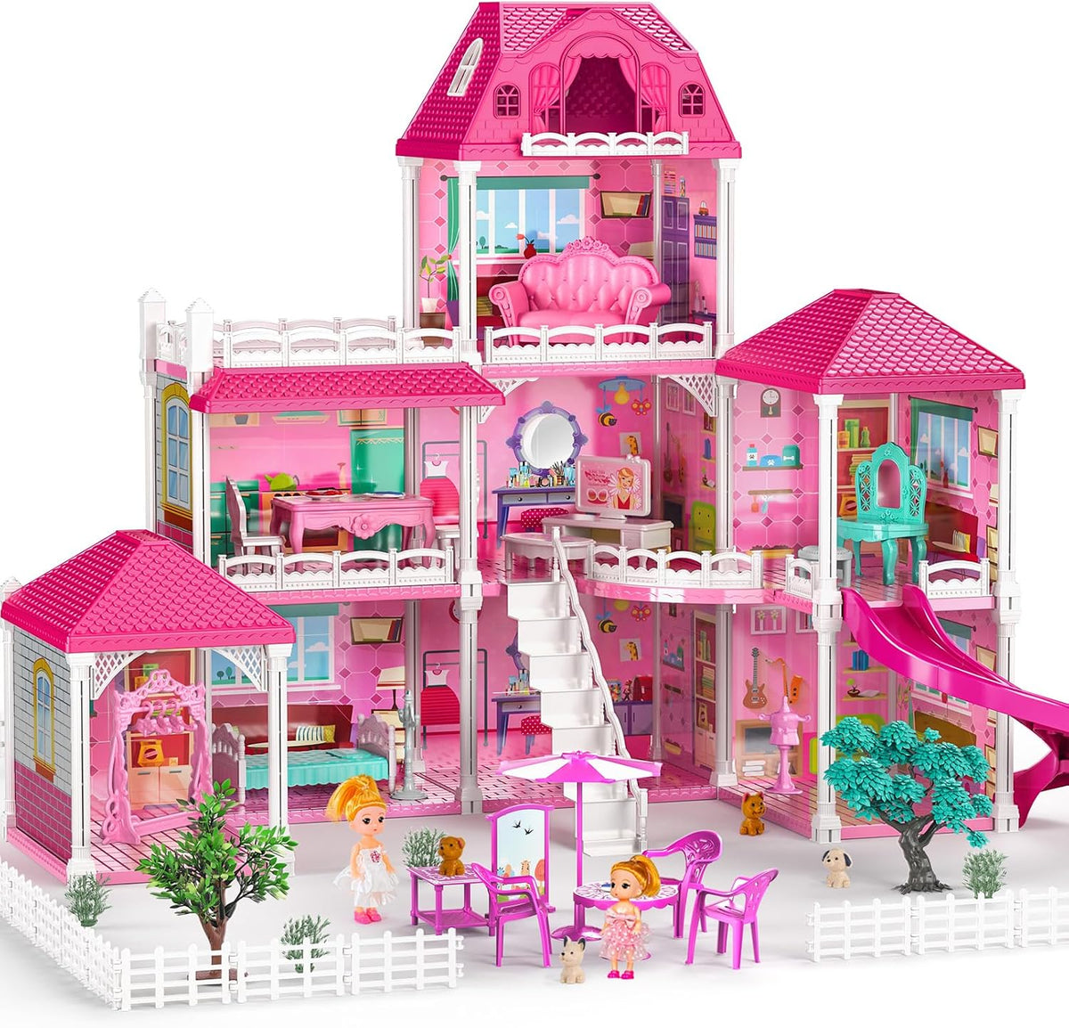 JUKUDAHU Juego de villa para niñas de 3 a 7 años, 3 pisos, 8 habita...
