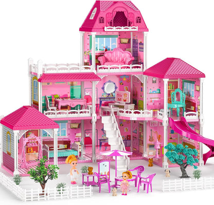 JUKUDAHU Juego de villa para niñas de 3 a 7 años, 3 pisos, 8 habita...