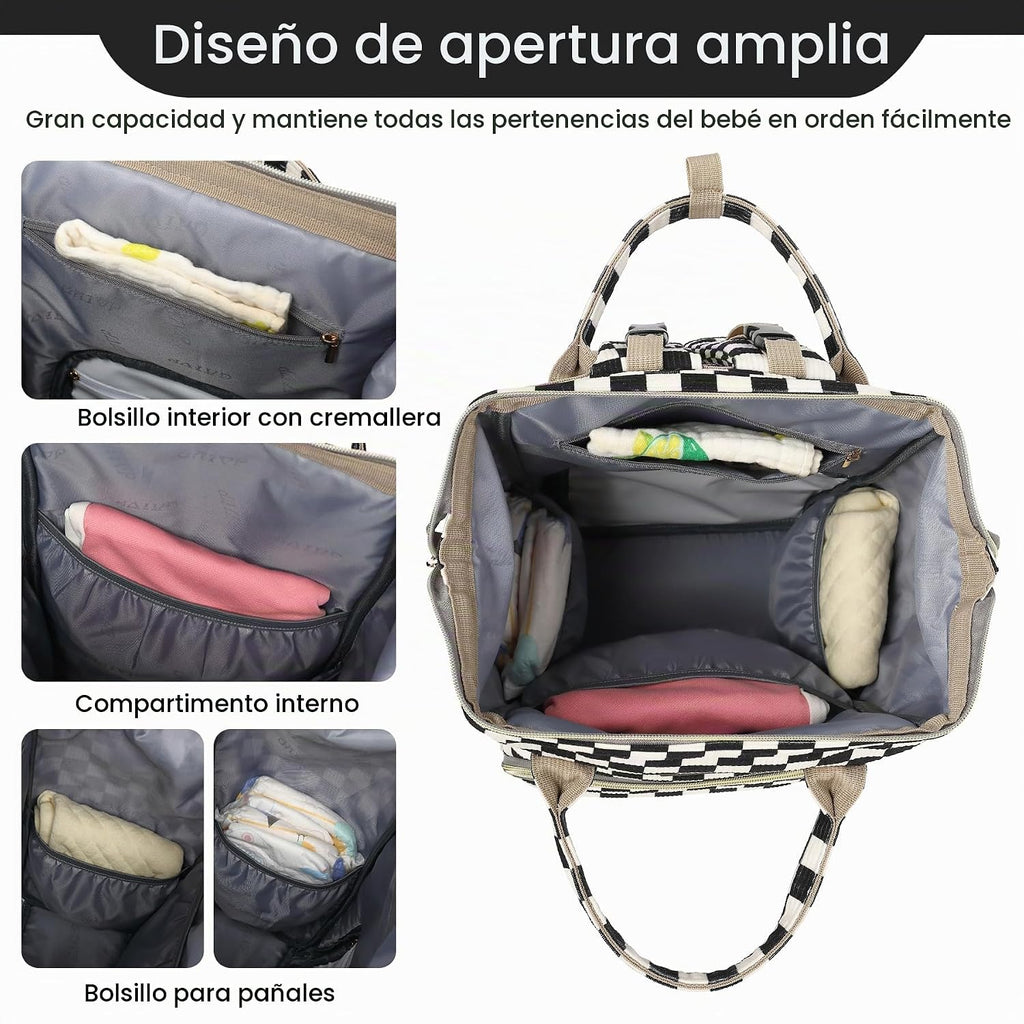 GAIVP mochila de pañales para bebe, negro, rojo (Checkered Black),...