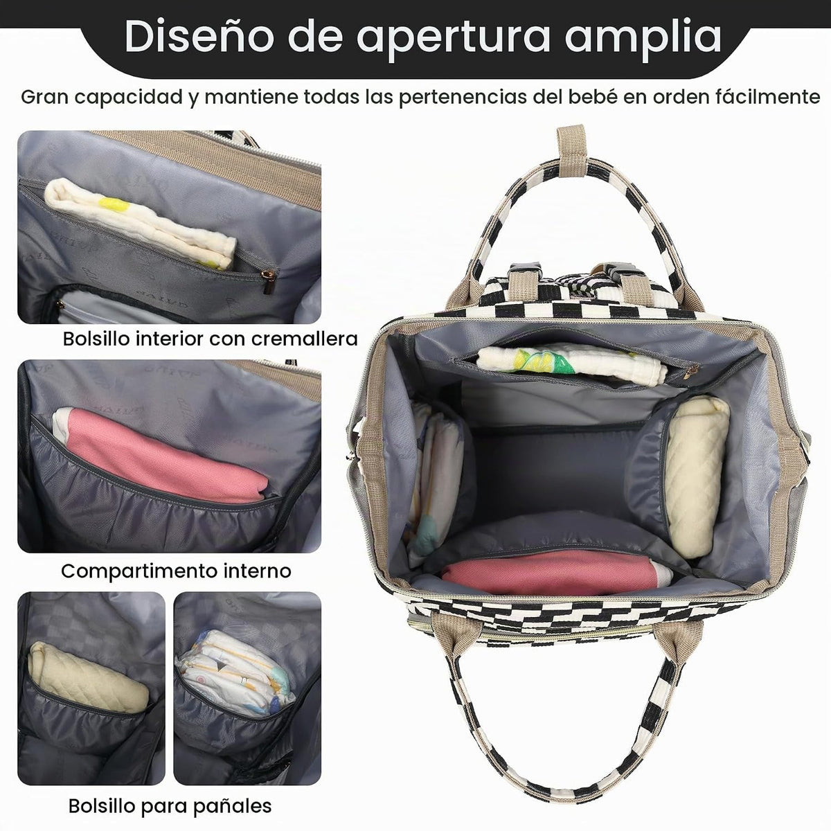 GAIVP mochila de pañales para bebe, negro, rojo (Checkered Black),...