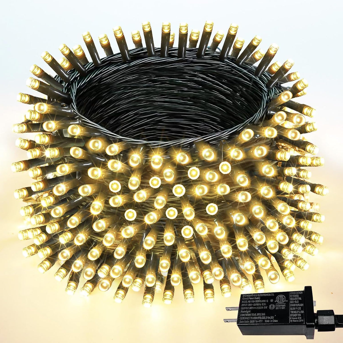 Tira de luces LED de Navidad de 108 pies con 300 luces LED enchufab...