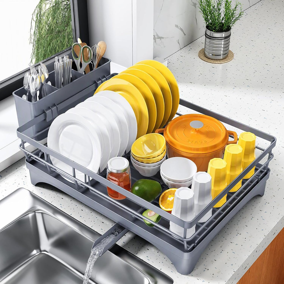 Escurridor de platos para encimera de cocina, escurridor grande con...