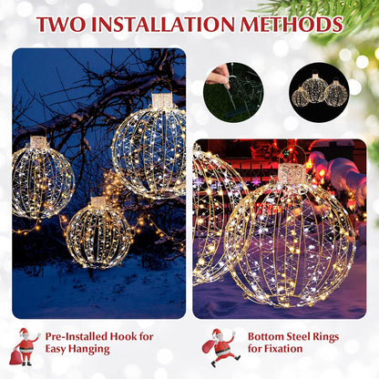 Tangkula - Paquete de 3 bolas de Navidad con luz LED, adornos de me...