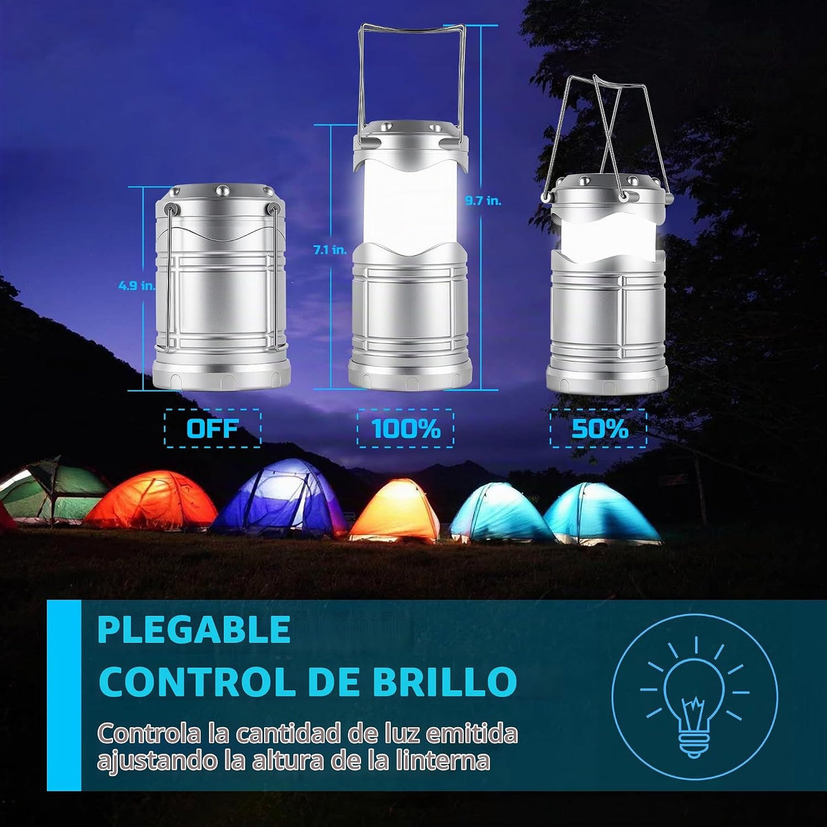 Lichamp Linterna LED para campamento, paquete de 4 linternas alimen...