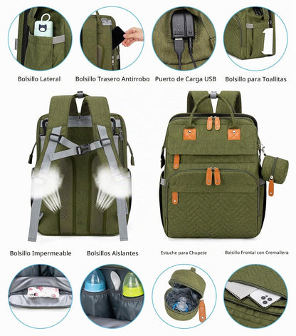KABAQOO Mochila para pañales con estación de cambio desmontable, bo...
