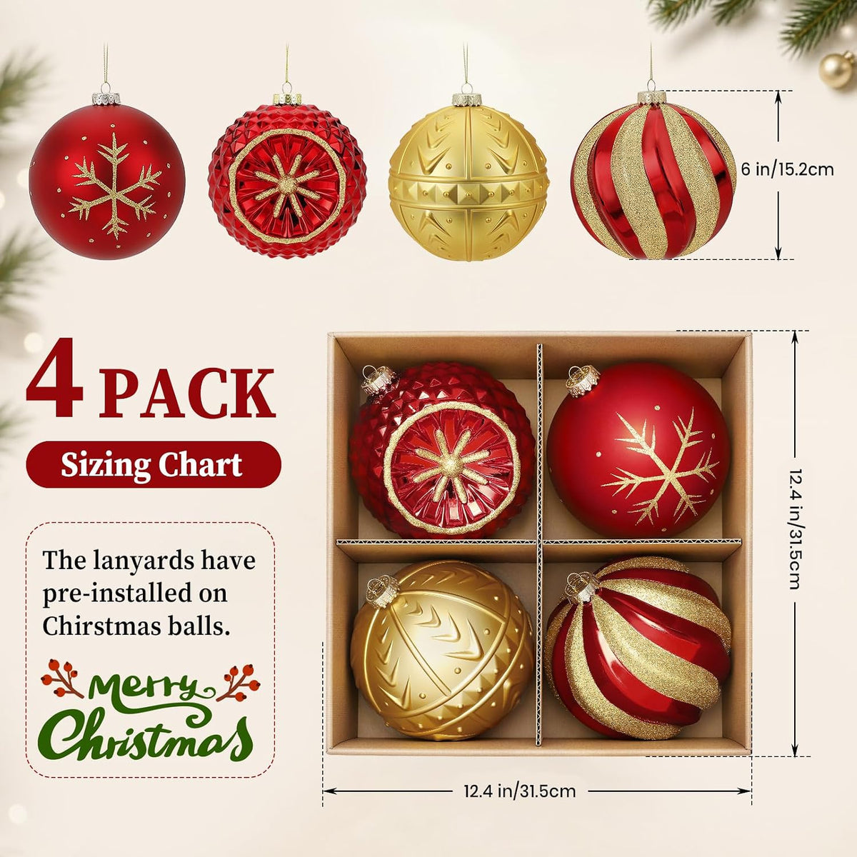 SHareconn Bolas decorativas grandes de árbol de Navidad de 4 unidad...