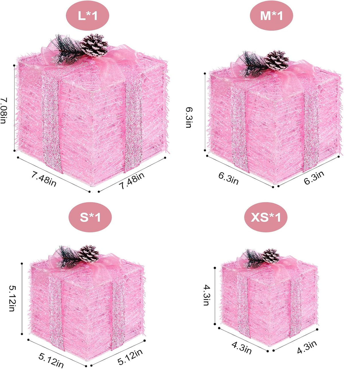 Juego de 4 cajas de regalo iluminadas de Navidad, decoración navide...
