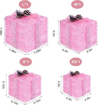 Juego de 4 cajas de regalo iluminadas de Navidad, decoración navide...