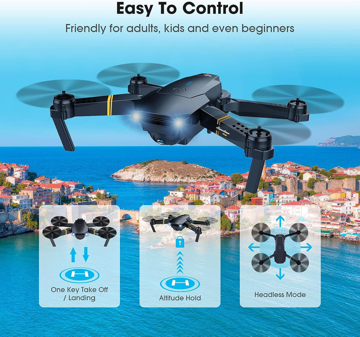 MOCVOO Drones con cámara para adultos, cuadricóptero RC plegable, j...