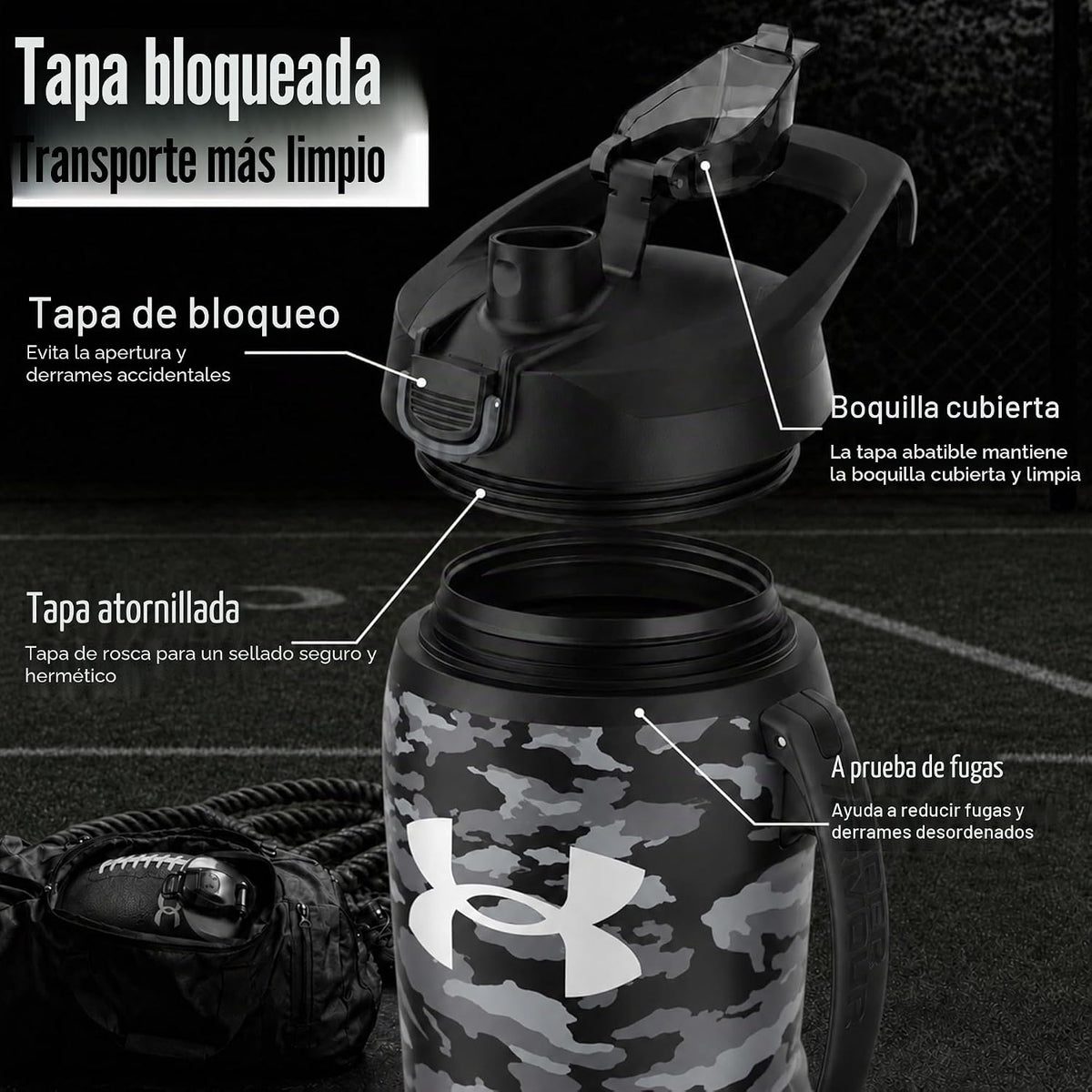 Under Armour Botella de agua aislada con asa y gancho para cerca, j...