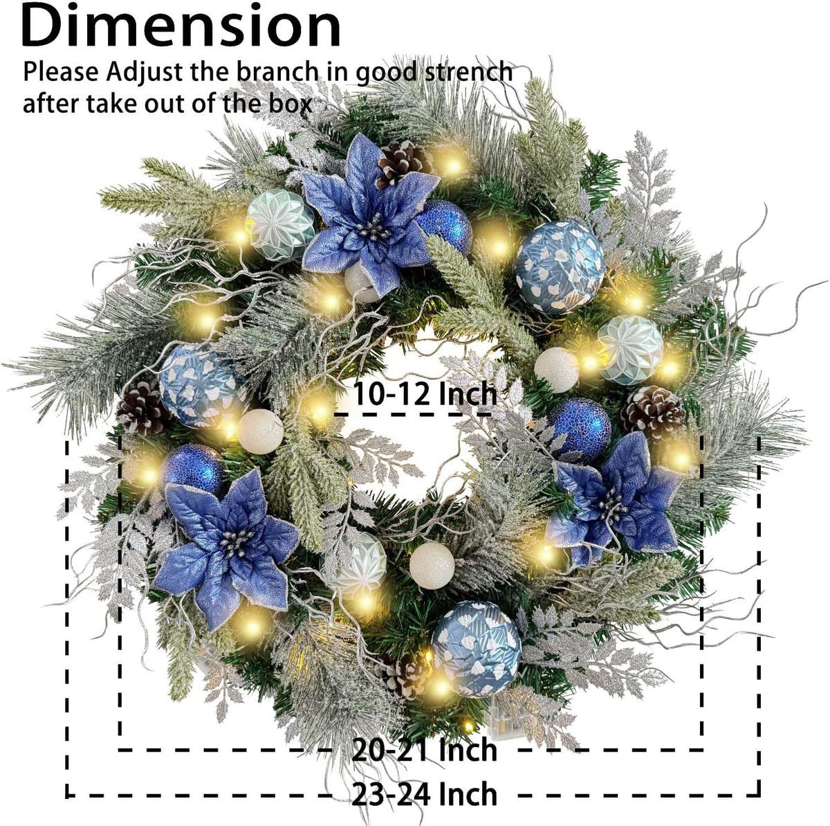 WANNA-CUL Corona de Navidad Preiliminada de 24 Pulgadas para Puerta...