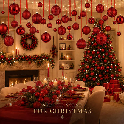 Relaxgiant - 36 bolas de Navidad para techo, color rojo | Tamaños s...