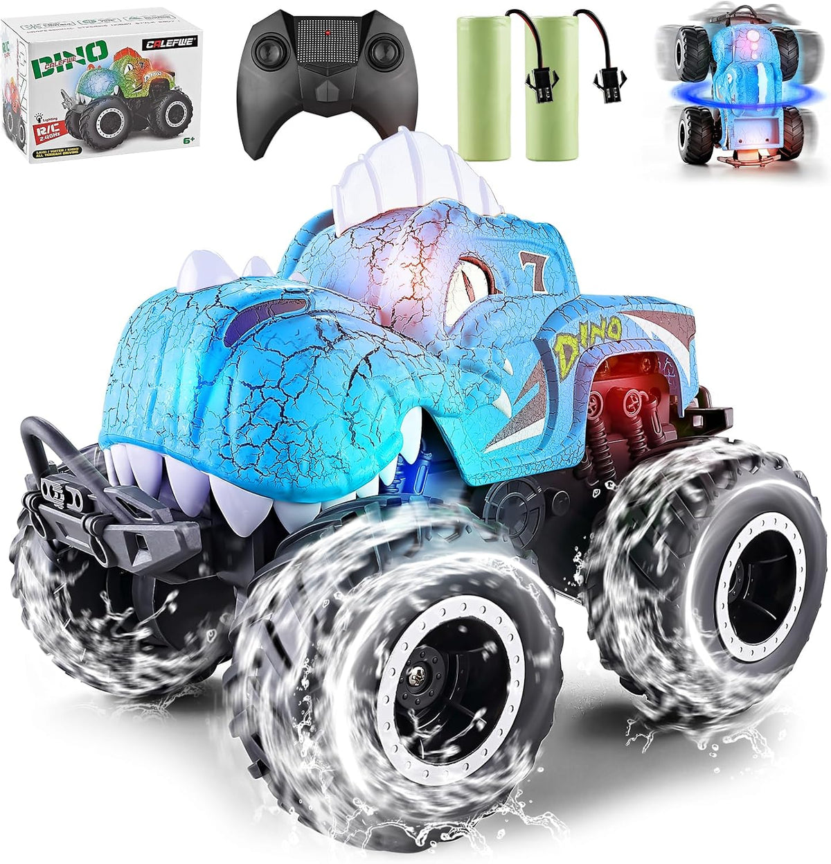 Calefwe - Coche de control remoto anfibio, camiones monstruo de din...
