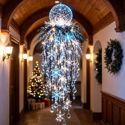 Luz de Navidad en cascada de cristal, copo de nieve colgante y deco...