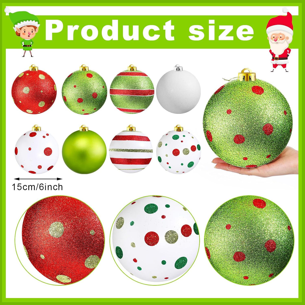 Deekin - Paquete de 8 bolas de adornos de Navidad extra grandes, co...