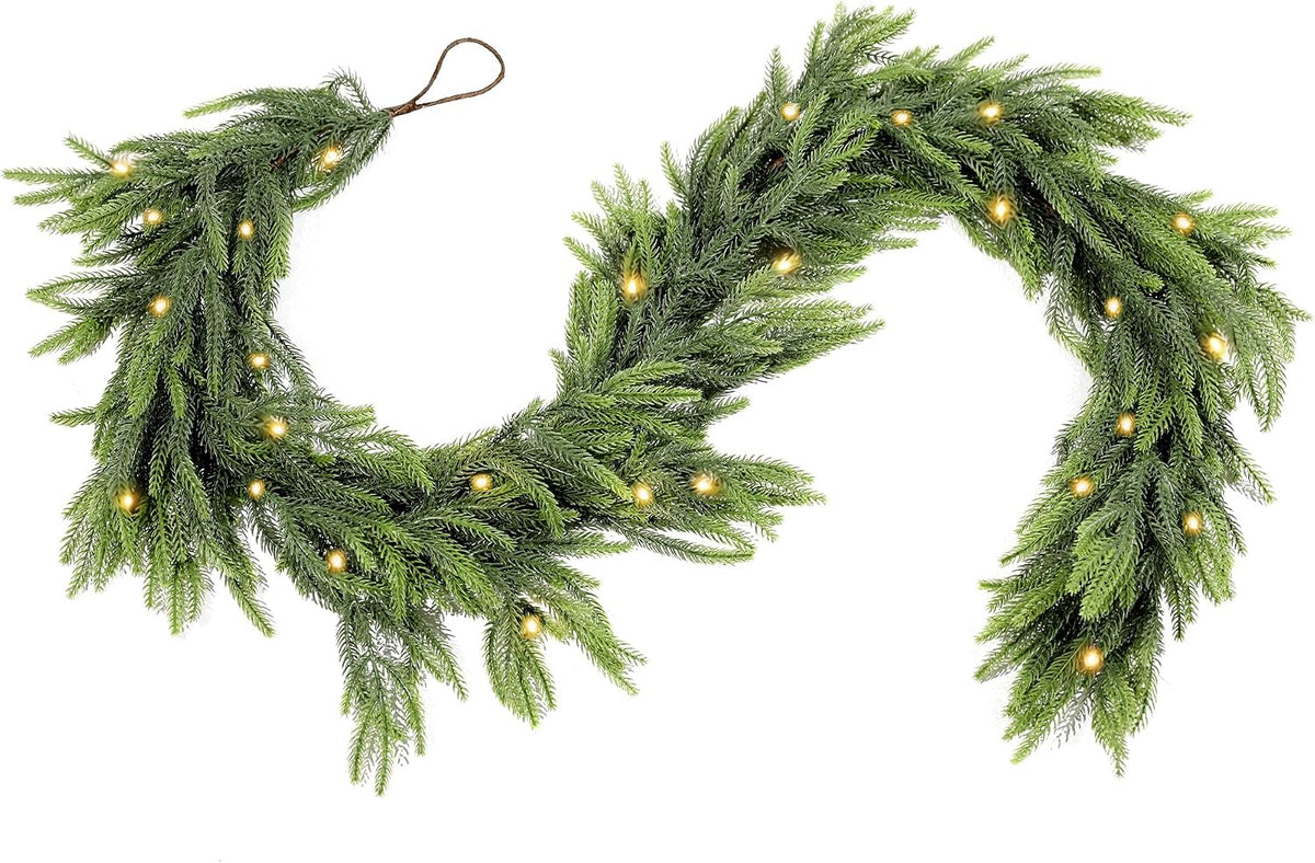 Guirnalda de Navidad de 6 pies con luces, guirnalda de pino Norfolk...