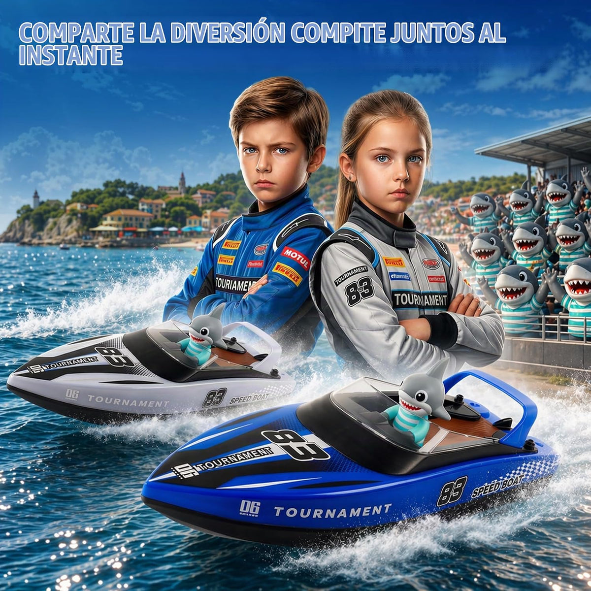 BEZGAR 2 paquetes de 10 pulgadas 15 KPH Fast RC Shark Barcos para n...