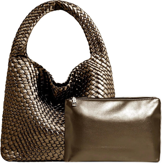 Bolso de mano de mujer con asa superior de cuero vegano tejido a ma...