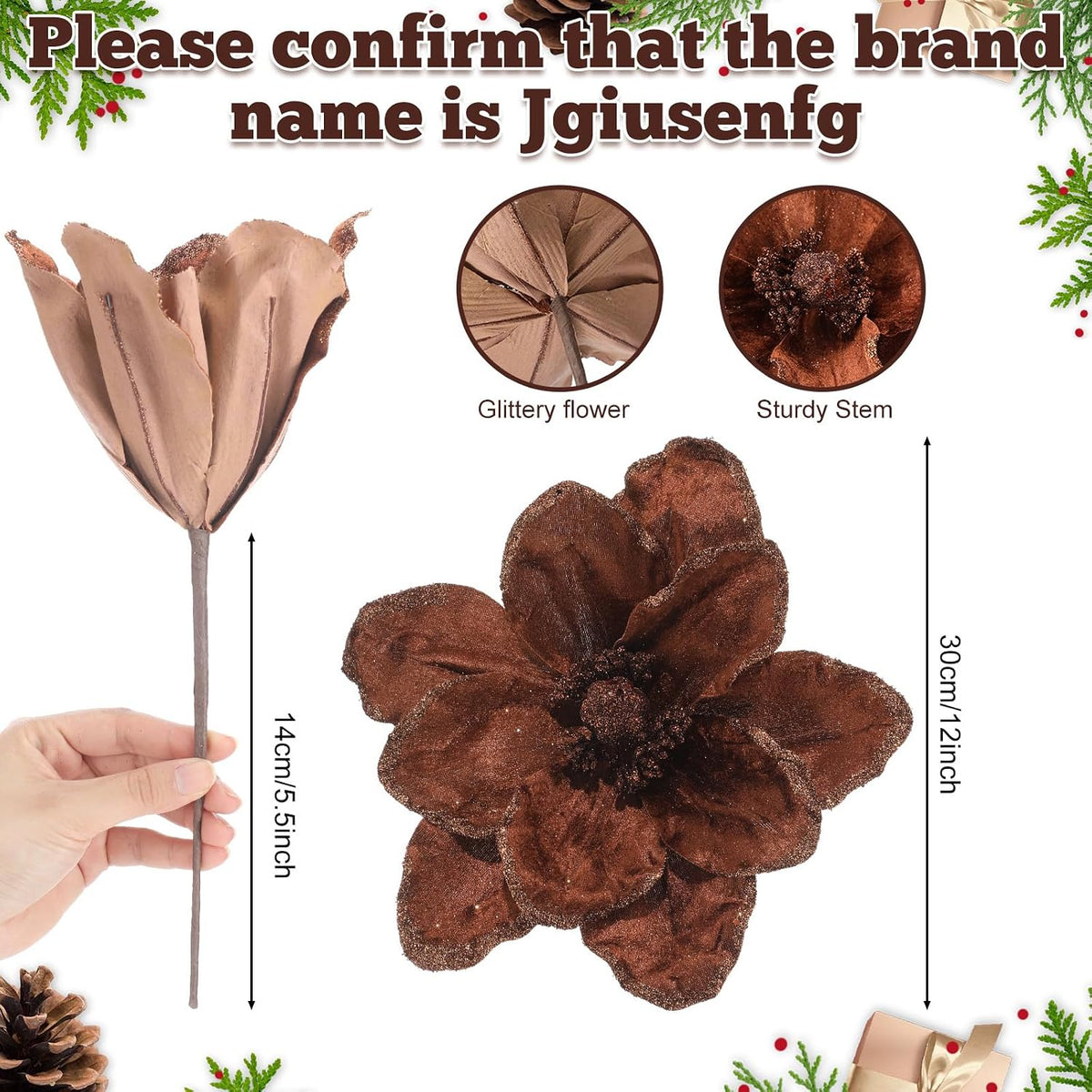 Thiccywoov 8 piezas de flores grandes de Navidad, flores de magnoli...