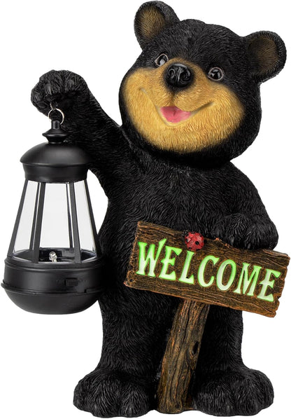 Estatua de oso de jardín Juegoal con farol LED solar, letrero de bi...