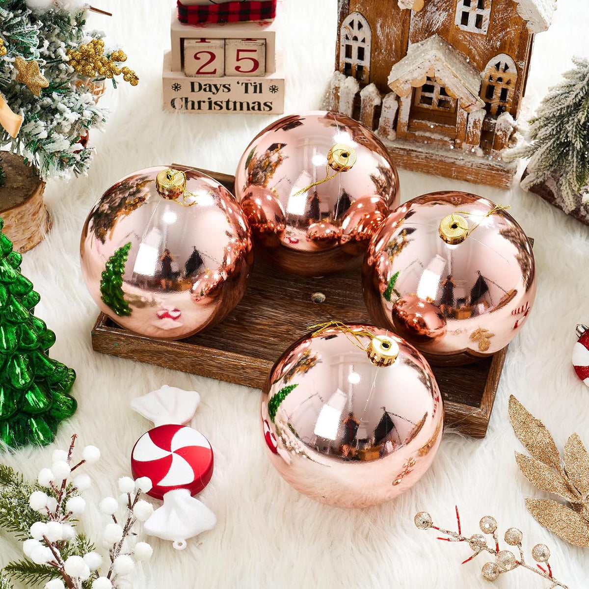 Zubebe - 4 bolas grandes de adornos de Navidad de oro rosa de 6 pul...