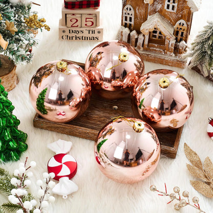 Zubebe - 4 bolas grandes de adornos de Navidad de oro rosa de 6 pul...