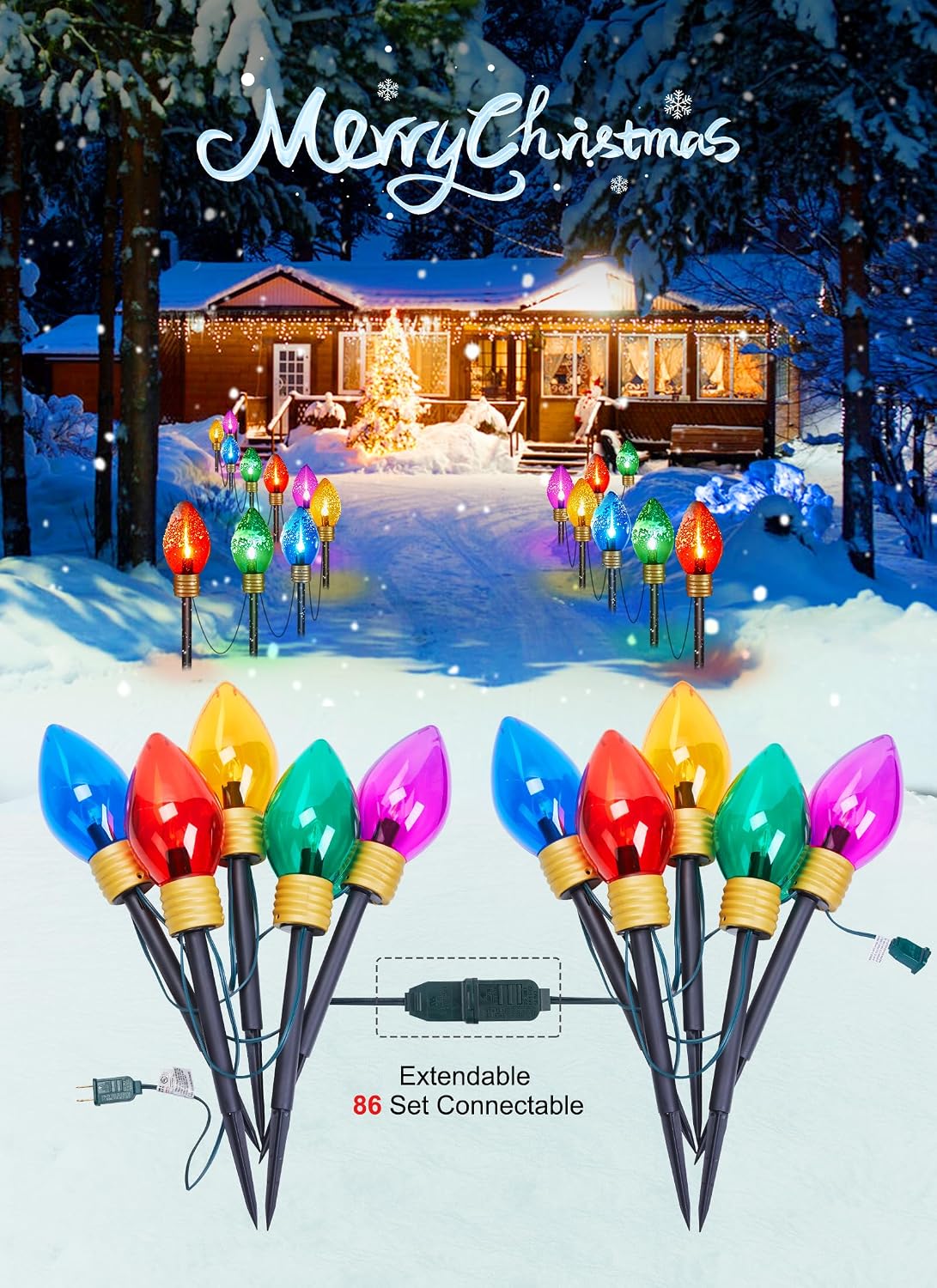 Brightown Paquete de 4 Luces Gigantes C9 de Navidad para Senderos D...