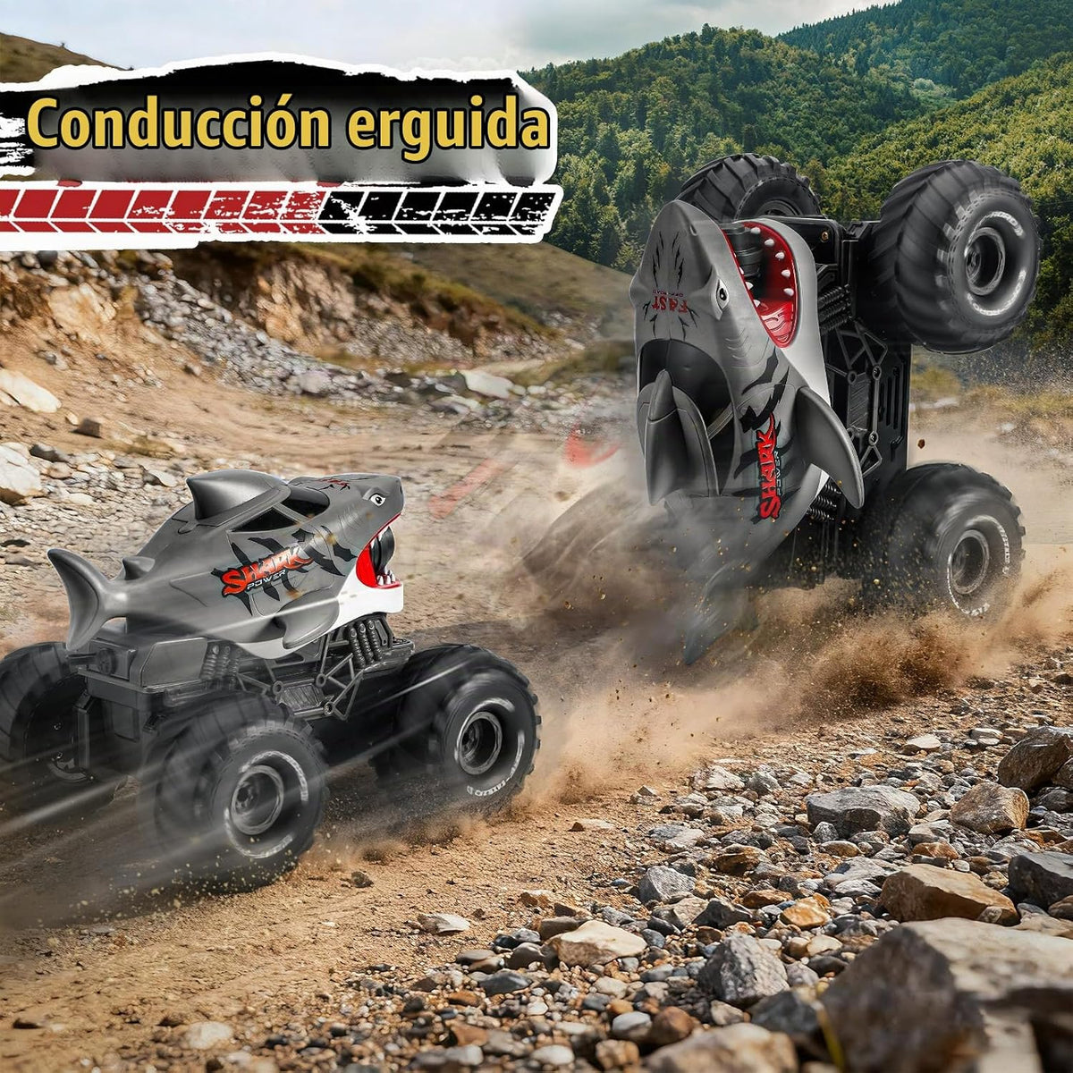 BOBXIN Anfibio Control Remoto Coche Tiburón Monster Truck Squirt Ag...