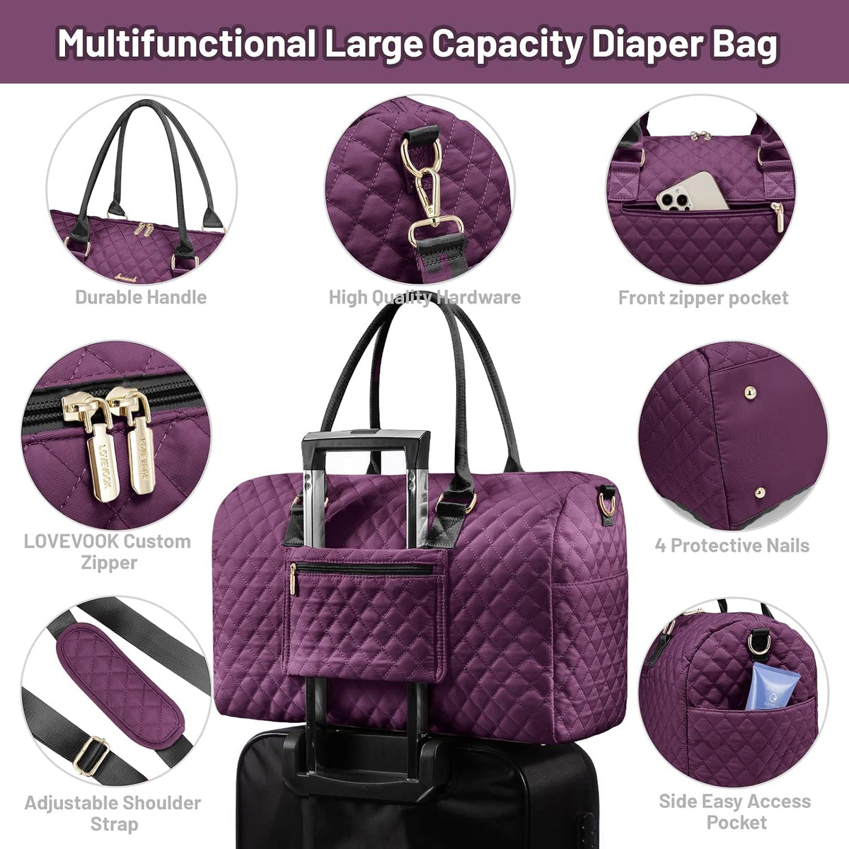 LOVEVOOK Bolsa de pañales con funda para chupete y cambiador, bolsa...