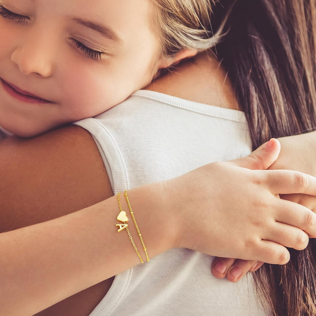 M MOOHAM Pulseras de oro con inicial de corazón para mujer, pulsera...