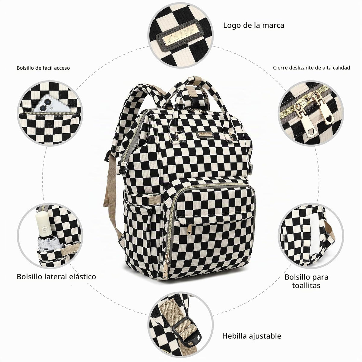 GAIVP mochila de pañales para bebe, negro, rojo (Checkered Black),...