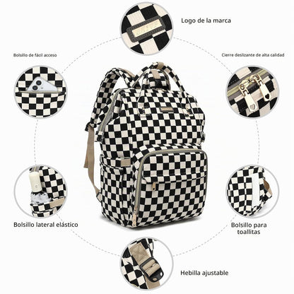 GAIVP mochila de pañales para bebe, negro, rojo (Checkered Black),...