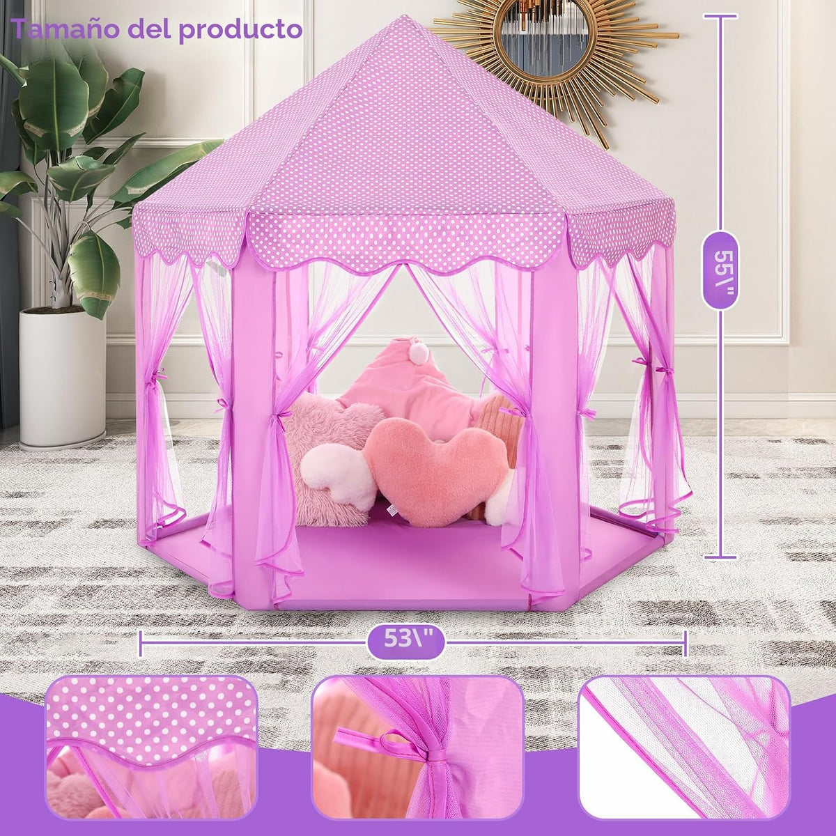Monobeach Tienda de campaña de princesa para niñas, casa de juegos...