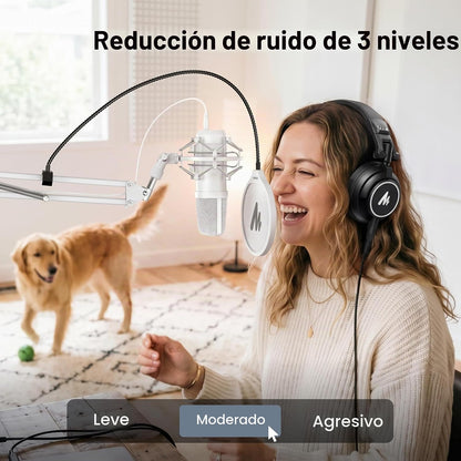 MAONO Micrófono de condensador XLR\/USB blanco A04 Gen2 para grabac...