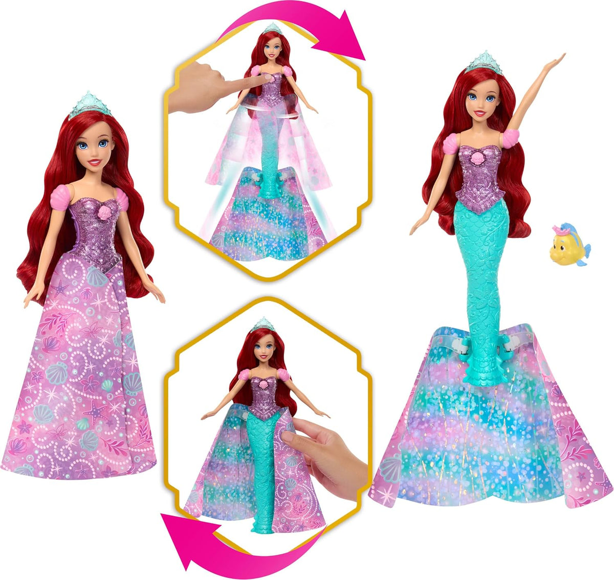 Mattel Disney Princess Ariel - Muñeca transformadora de humano a si...