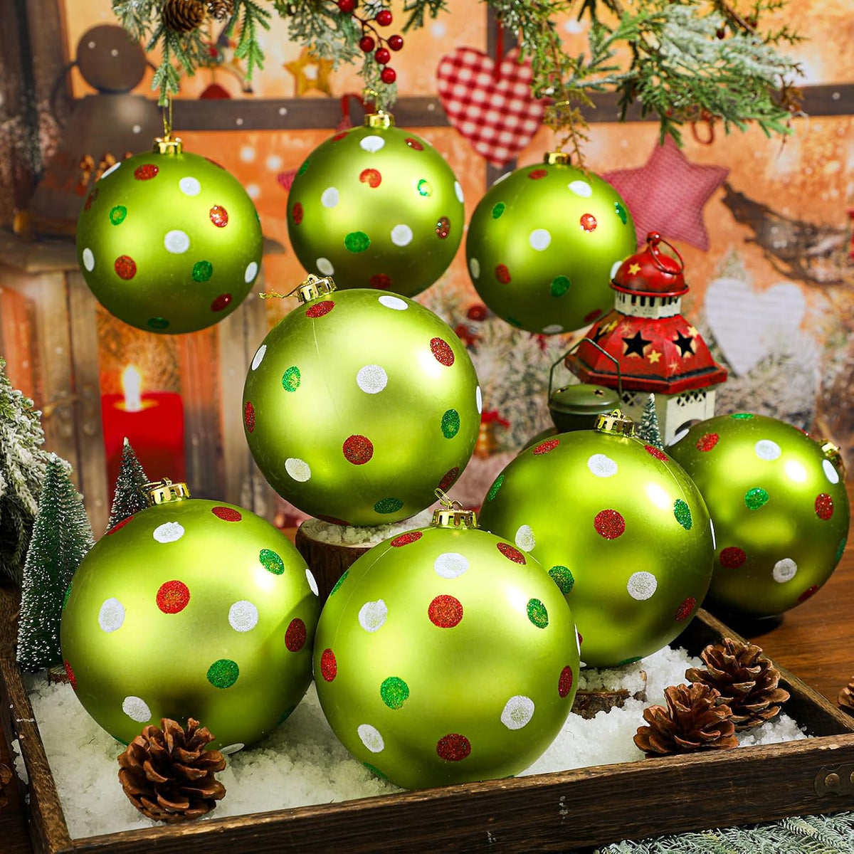 Deekin - Paquete de 8 bolas de adorno de Navidad con lunares rojos...