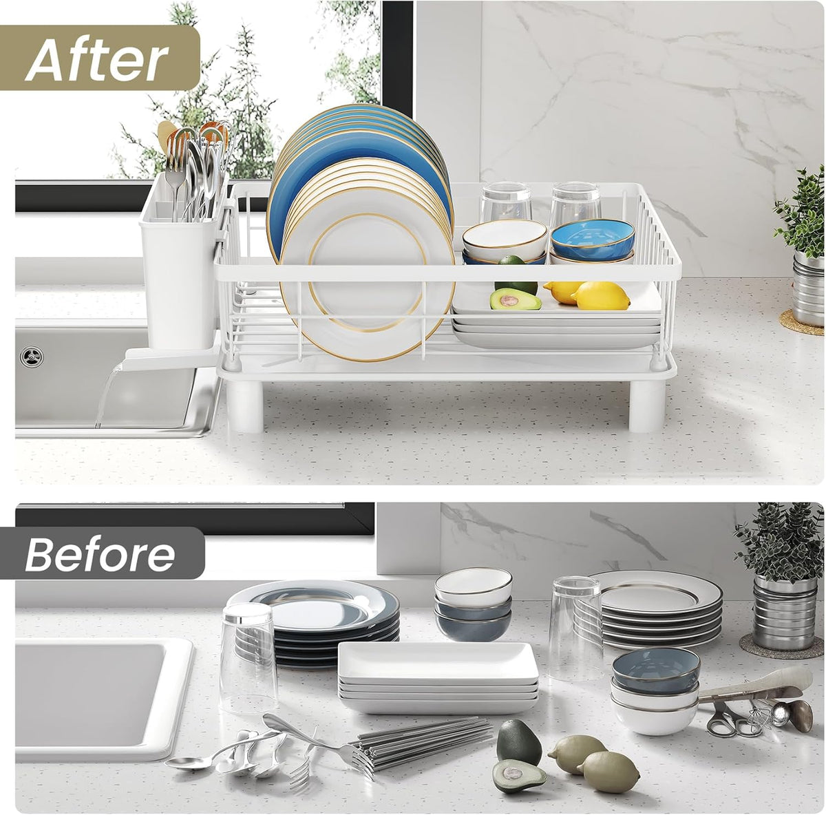 SNTD Escurridor de platos para encimera de cocina pequeña, 11 pulga...