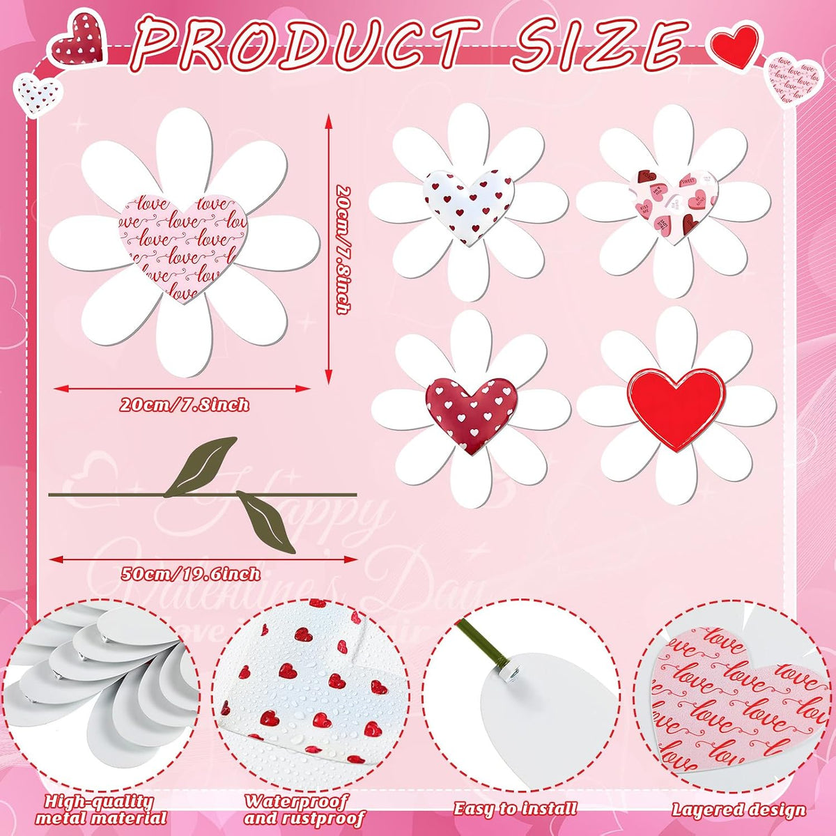 5 piezas de 27.4 pulgadas de metal para el día de San Valentín, let...