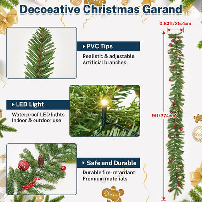 UrMoon Guirnalda de Navidad de 9 pies con luces para interiores y |...