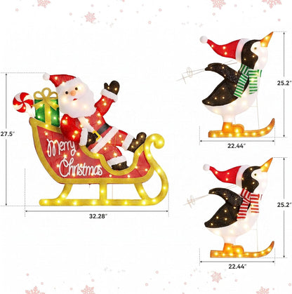 Trineo de pingüinos Papá Noel decoración de Navidad al aire libre c...