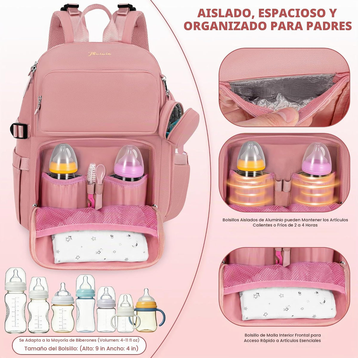 IBVIVIC Bolsa de pañales Mochila para pañales de gran capacidad, Ro...