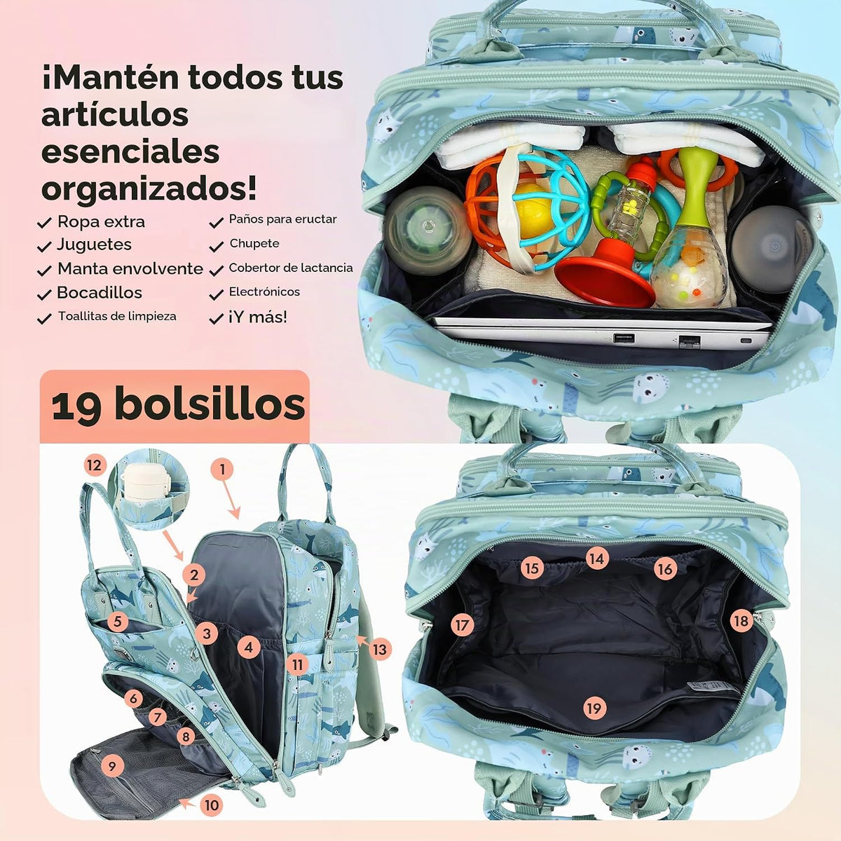 Dikaslon Mochila para pañales con cambiador portátil, artículos ese...